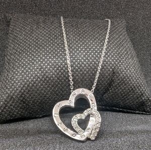 Swarovski Clear Crystal INTERLOCKED HEARTS Pendant Necklace Rhodium